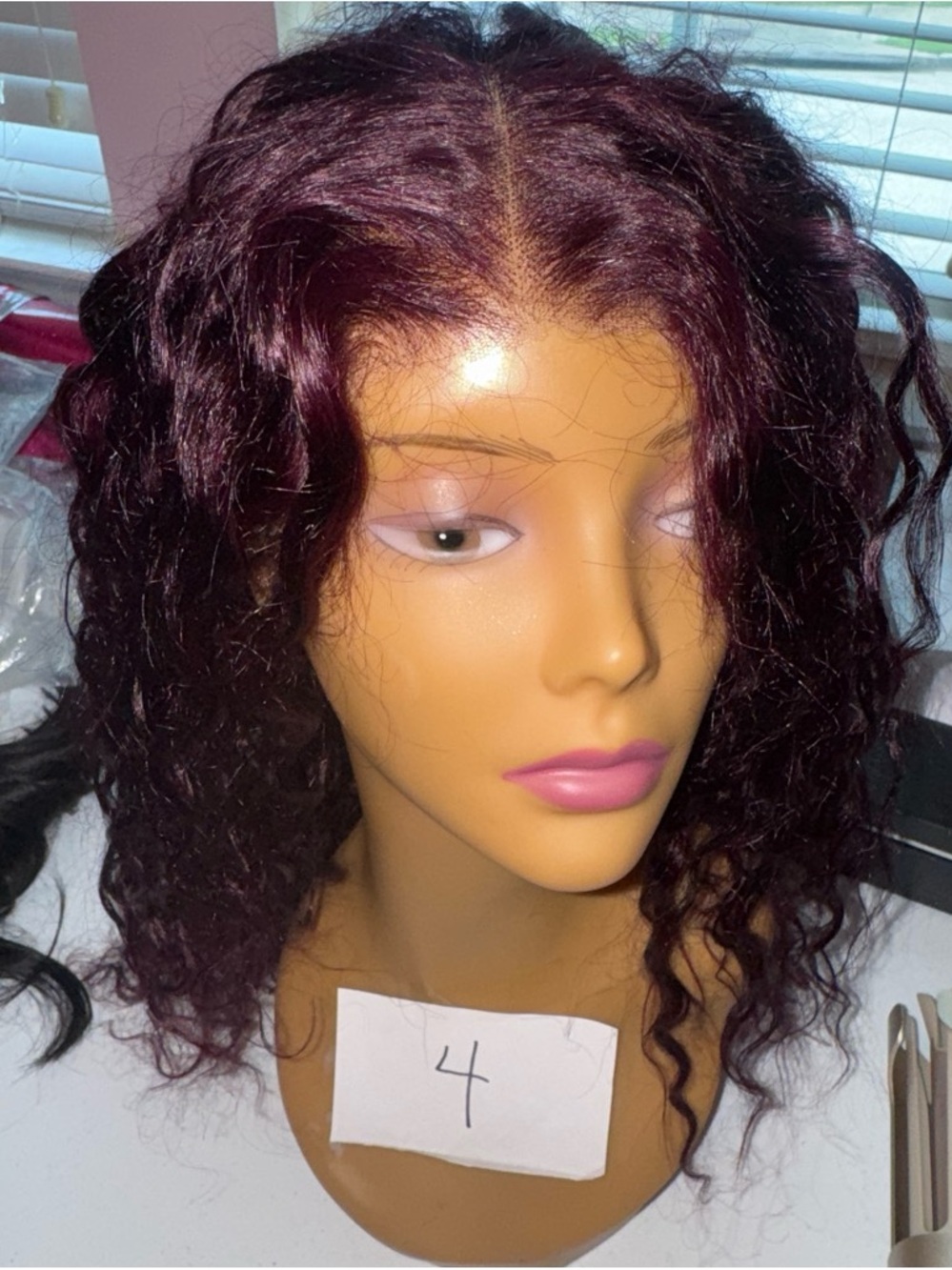 20 inch Burgundy water wave Lace Frontal human hair wig - Natural Middle Part